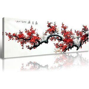 Asian Wall Art Chinese Painting Decor Oriental Red Plum Blossom Canvas Pictures